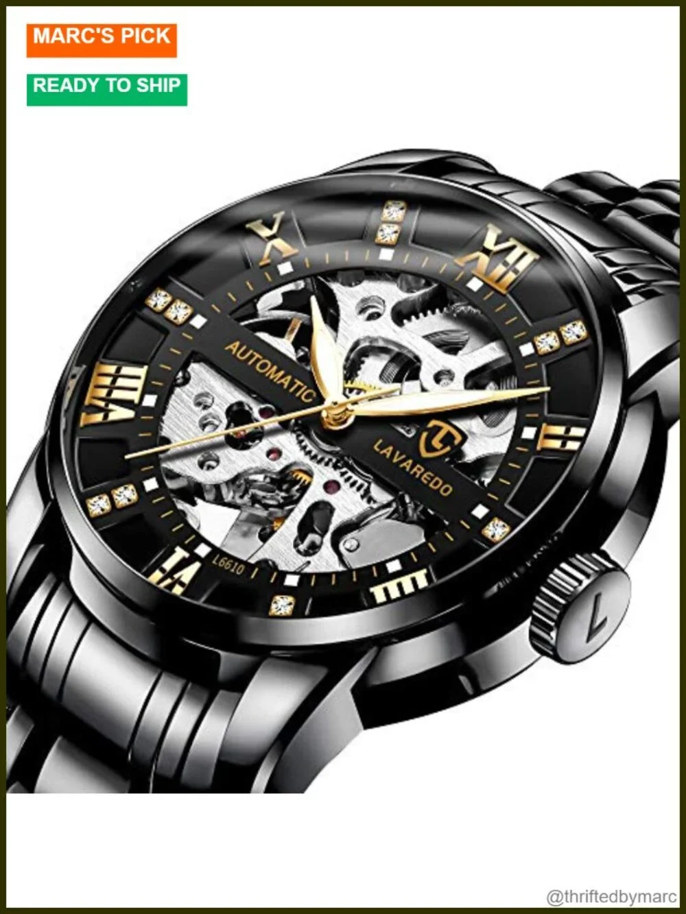 Mechanical Skeleton Automatic Self-Winding Wrist Watch Stainless Steel